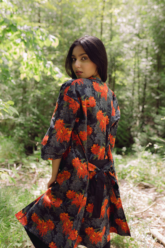 Women's organic cotton, reversible kimono dress. Floral dress.