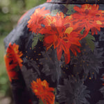 Women's organic cotton, reversible kimono robe.  Floral dresses for women close up.