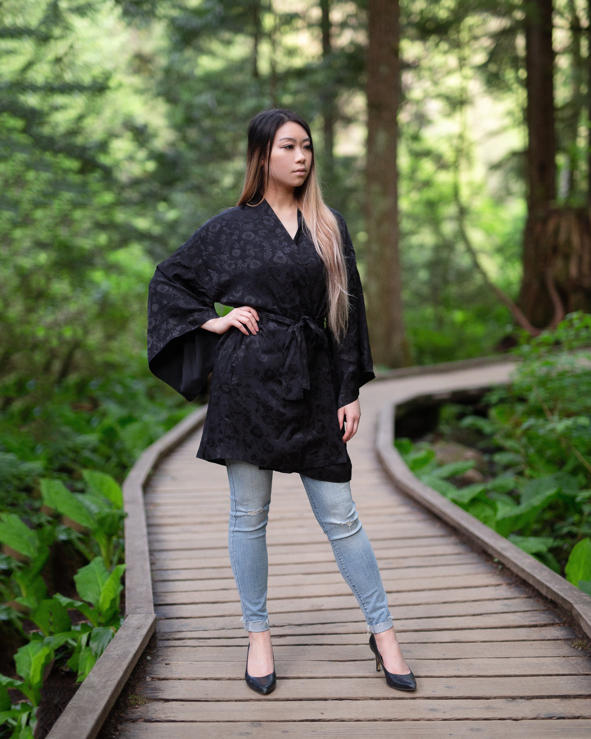Women's Black Kimono Jacket robe, gifts for her, The Kimono Store Canada, Shop T.K.S