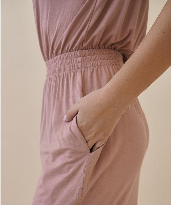 Women's Long Bamboo Dress with Pockets in Mauve Pink