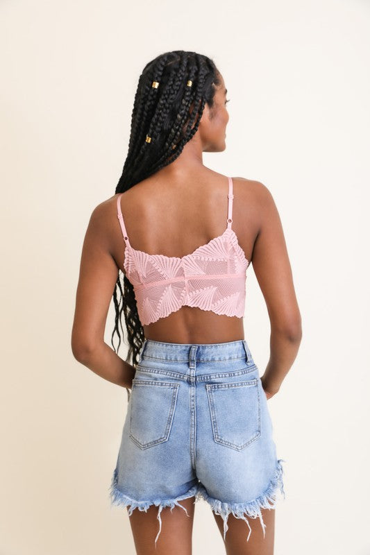 Women's pink lace seashell crop top, Shop T.K.S , back on model