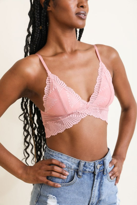 Women's pink lace seashell crop top, Shop T.K.S , front on model