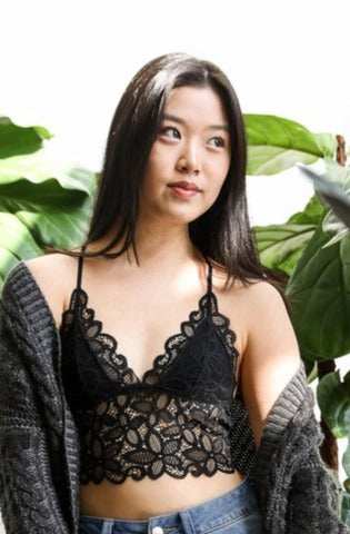 Women's black floral lace crop top, Shop T.K.S lingerie